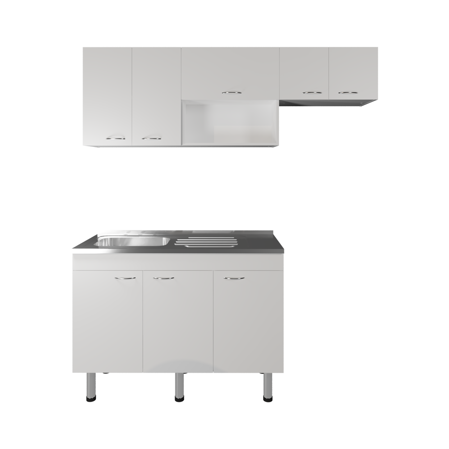 Oceana 2-Pc Kitchen Cabinet Set With Stainless Steel Sink, Eigth Shelves, Three-Door Base Cabinet , Five-Door Wall Cabinet, Kitchen, Storage Cabinet, Garage
