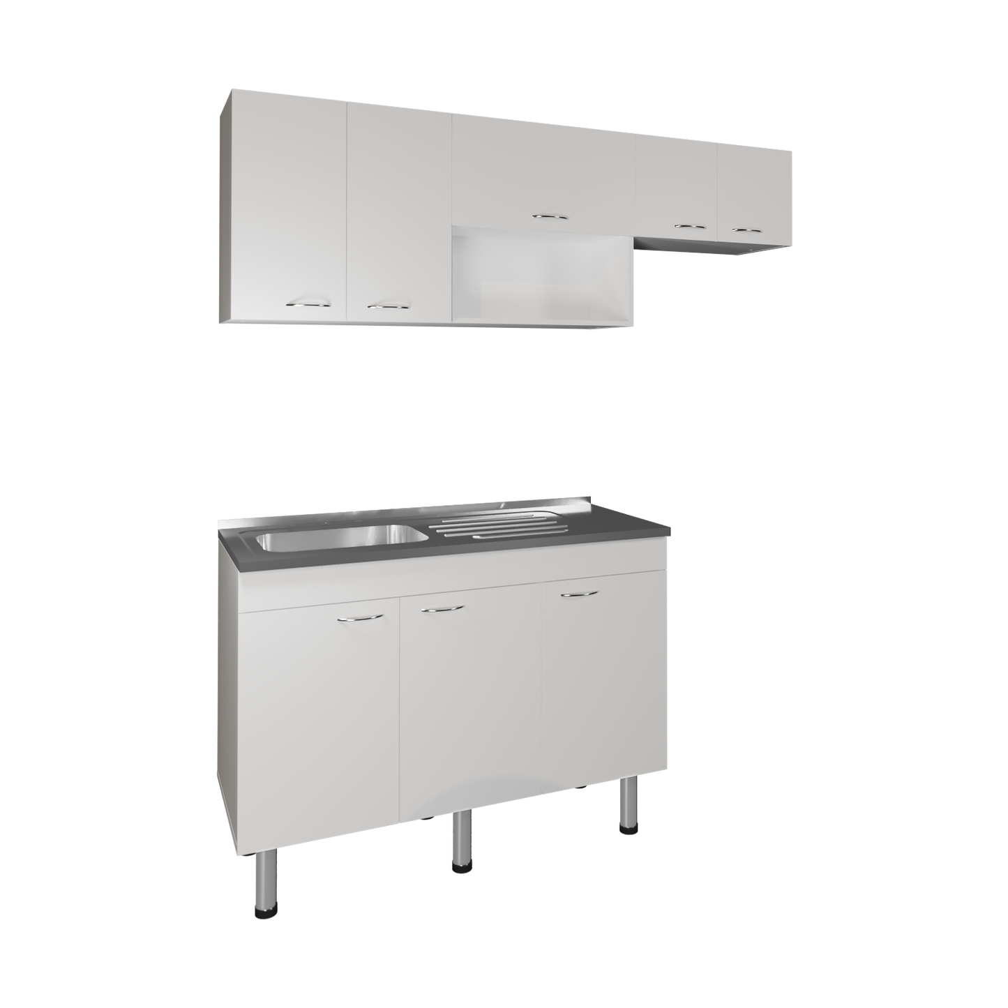 Oceana 2-Pc Kitchen Cabinet Set With Stainless Steel Sink, Eigth Shelves, Three-Door Base Cabinet , Five-Door Wall Cabinet, Kitchen, Storage Cabinet, Garage