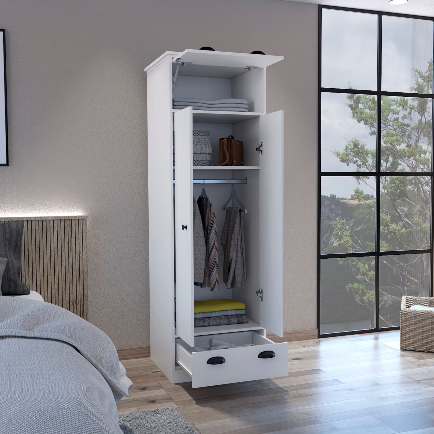 Falkland Armoire with 1 Drawer and 1 Hinged Drawer with Handles