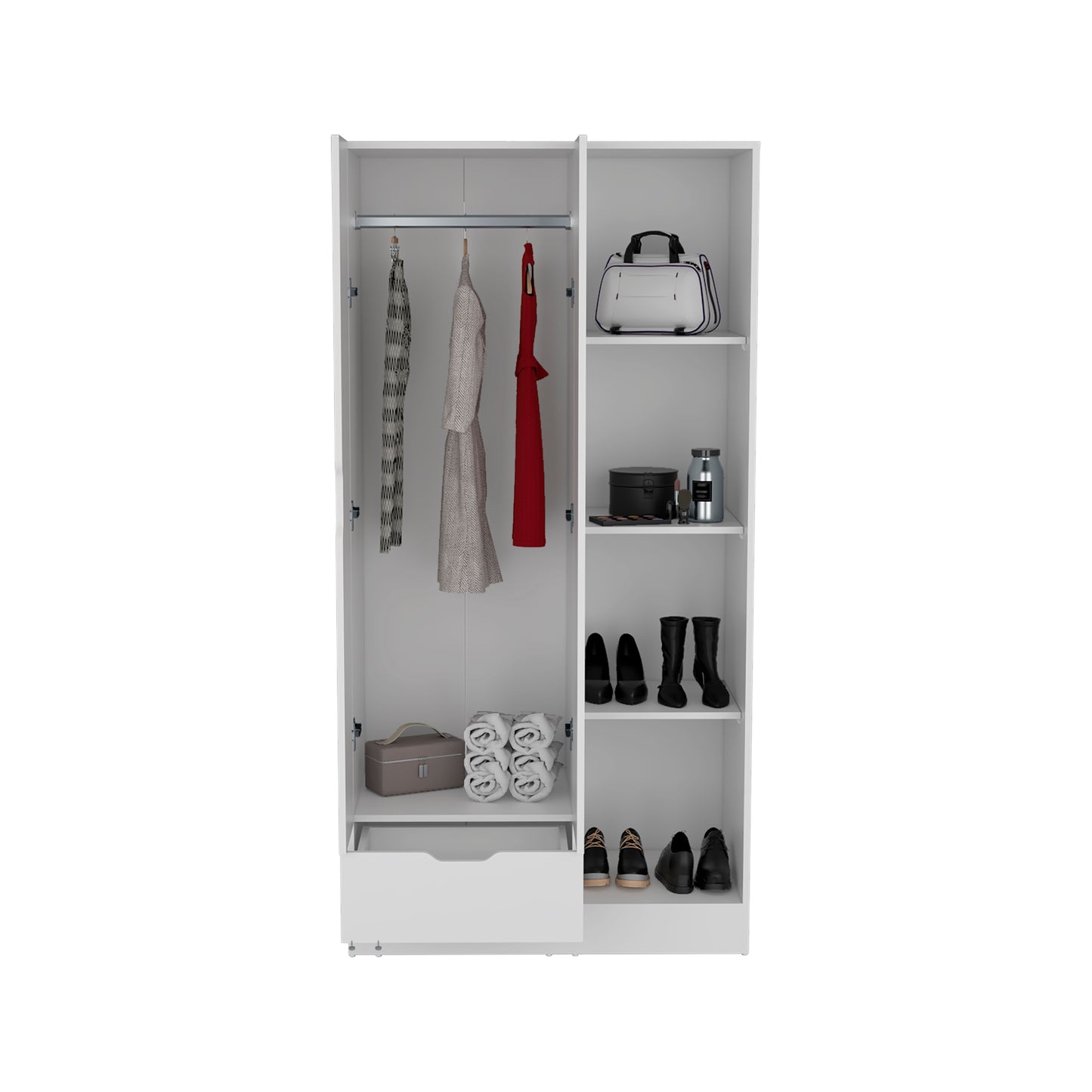 Memphis Wardrobe Armoire with 4-Tier Storage Shelves and 1 Drawer