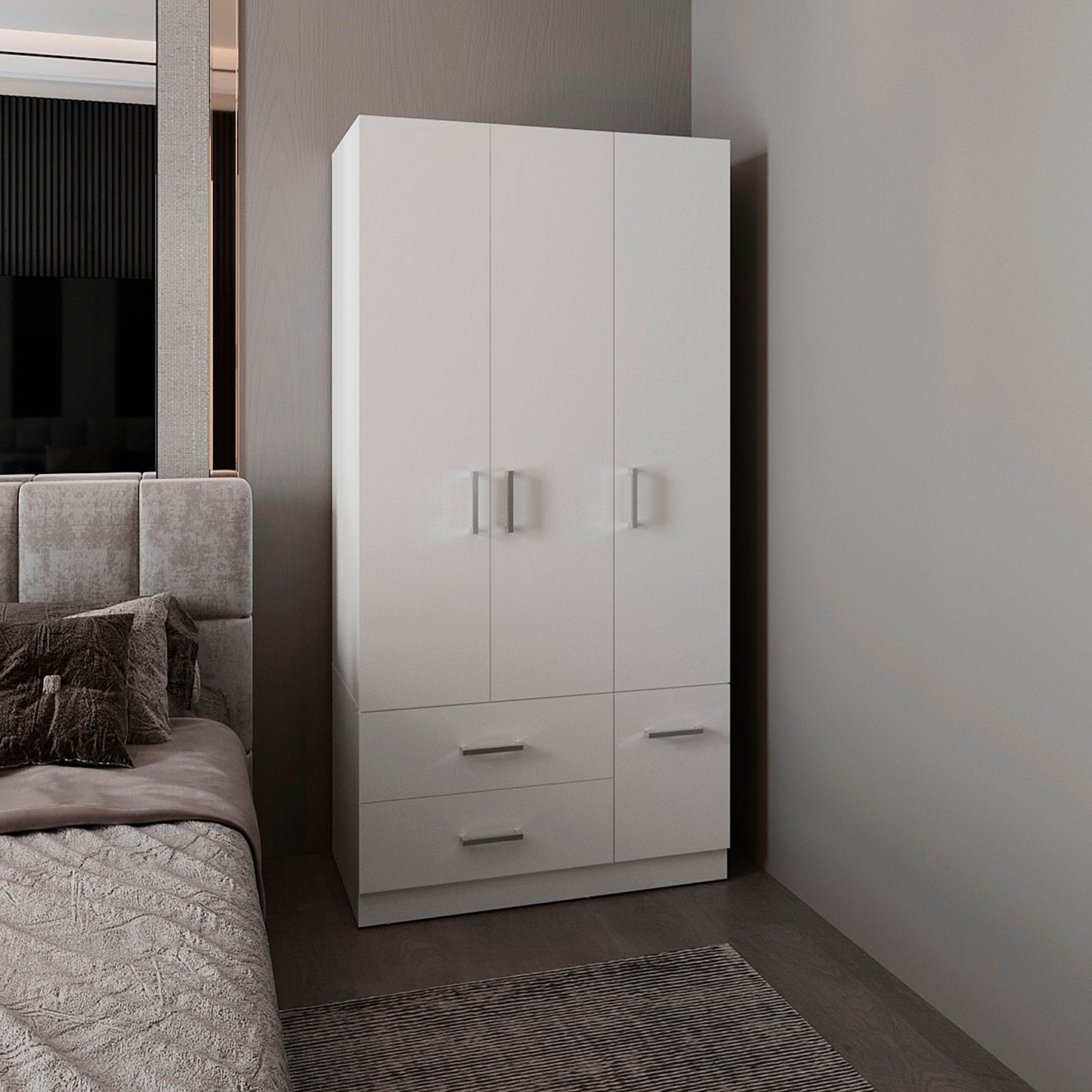 Sebree 71" High Armoire Wardrove Closet with 2 Drawers, Four Doors , Three Cabinet , Six Shelves and Hanging Rod, Bedroom Clothes Storage Cabinet Organizer