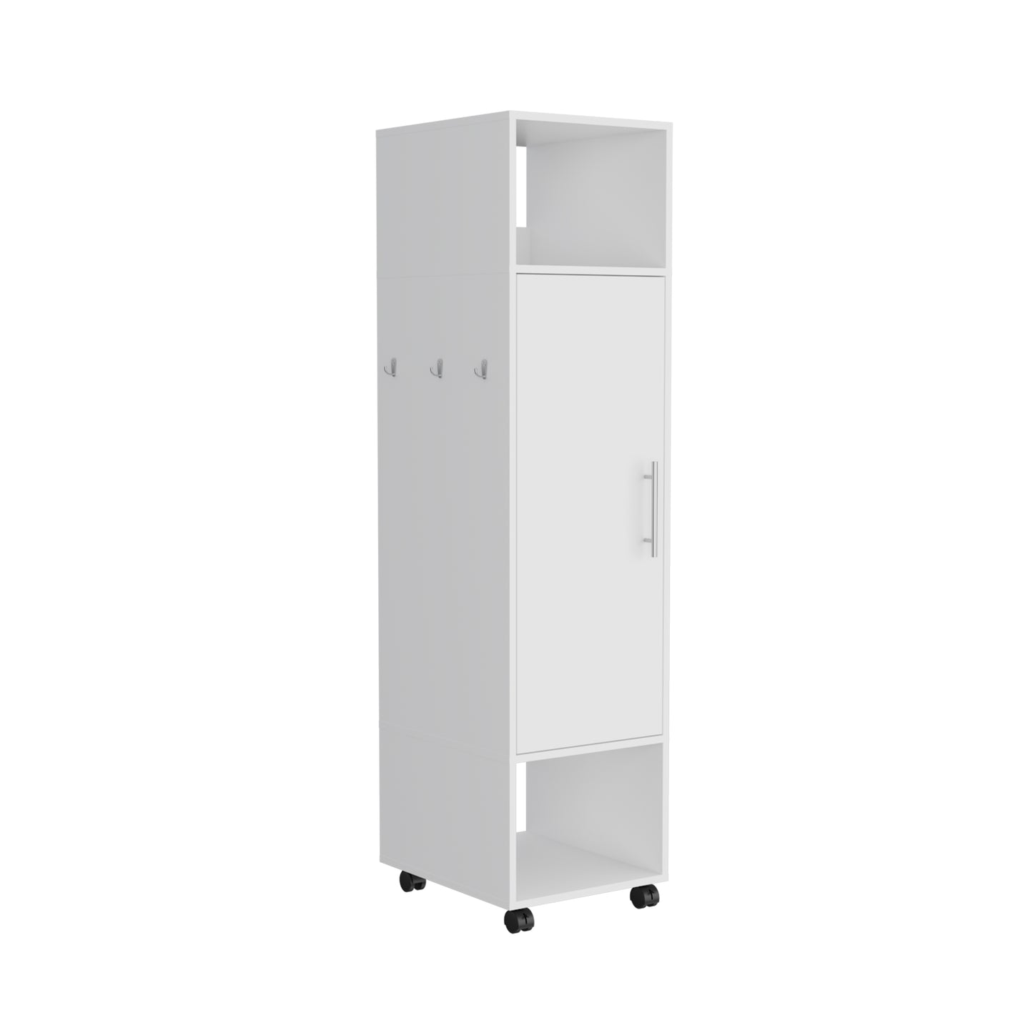 Cluster 63" Tall Wardrove One-Door Cabinet with Mirror, Three Shelves, Casters and Hanging Rod, Armoire, Bedroom Clothes Storage, Cabinet Organizer
