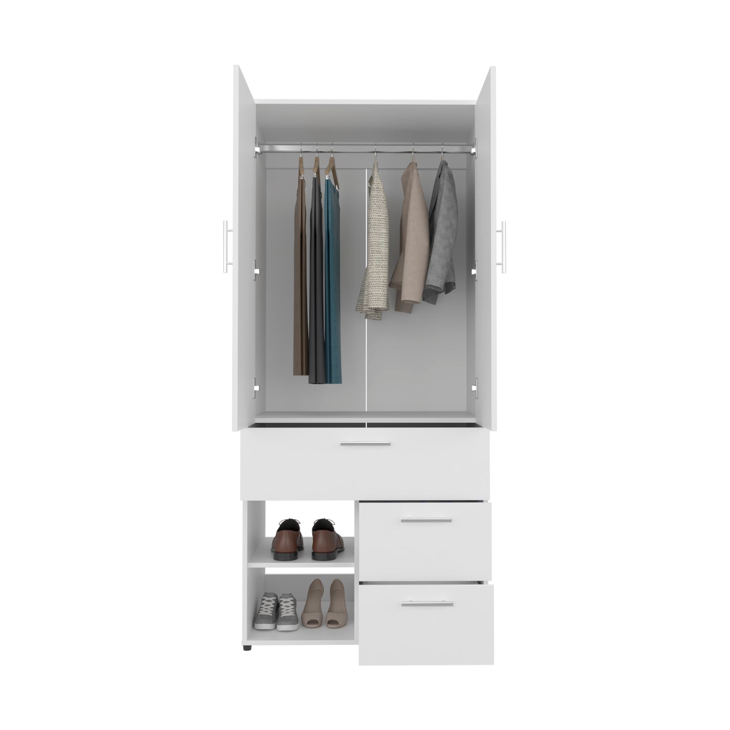 Alpine Armoire With Double Doors, Hanging Rod And Interior Shelves, Freestanding Modern Wardrobe Closet