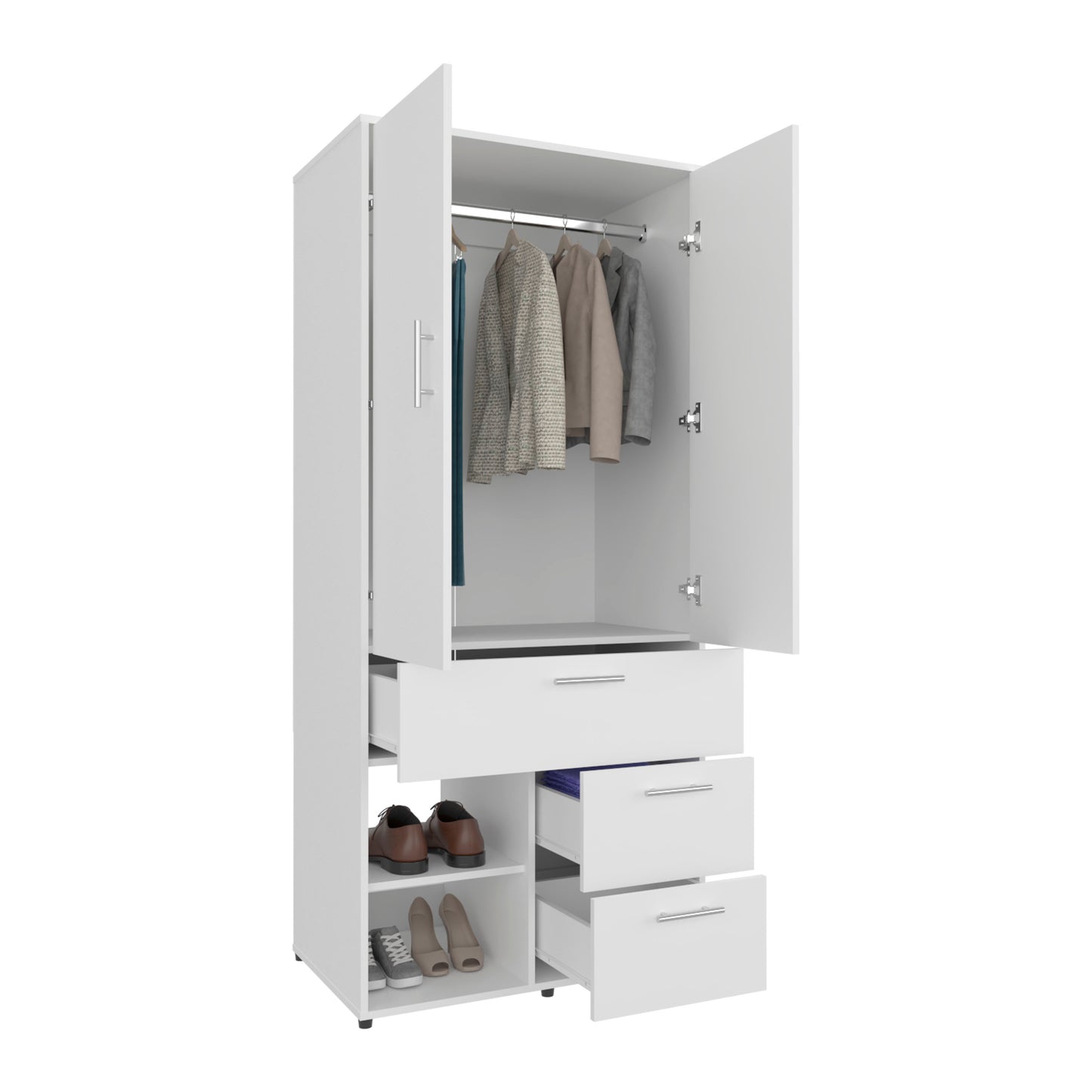 Alpine Armoire With Double Doors, Hanging Rod And Interior Shelves, Freestanding Modern Wardrobe Closet