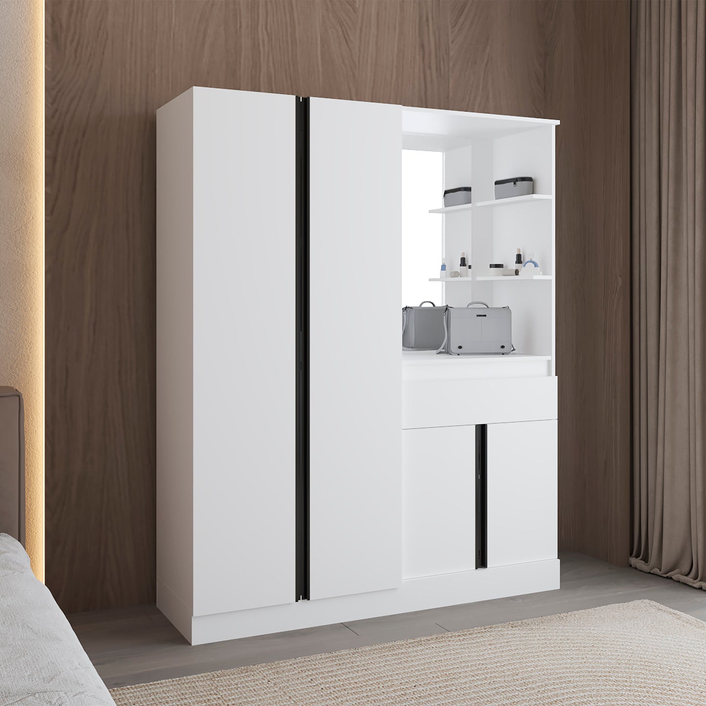 Kamelot Armoire With Double Doors, Hanging Rod And Interior Shelves