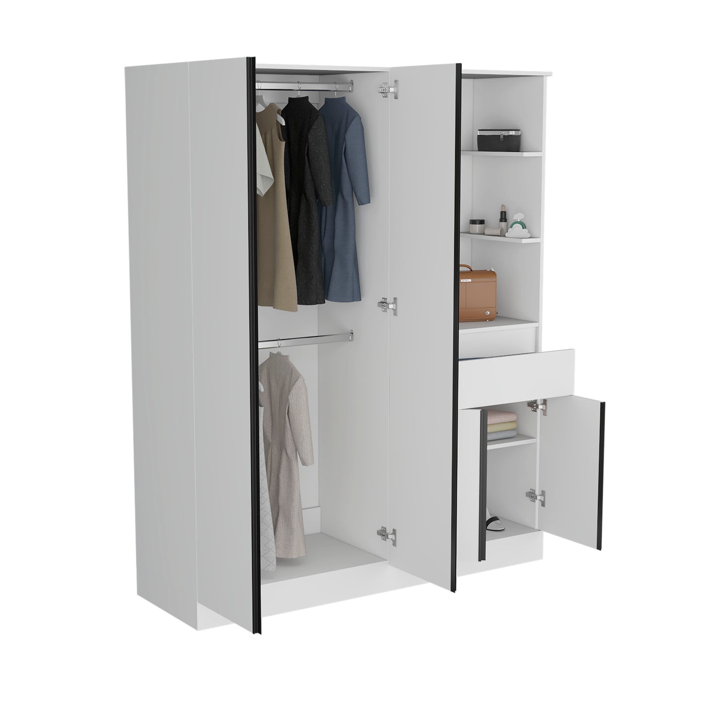 Kamelot Armoire With Double Doors, Hanging Rod And Interior Shelves