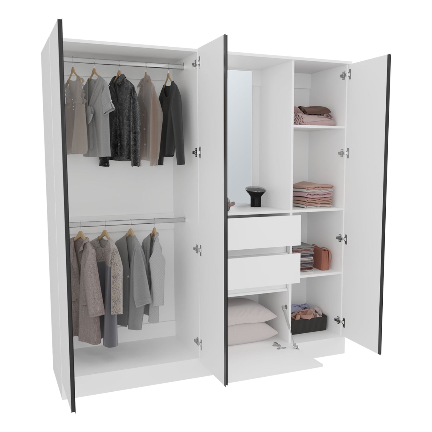 Kamelot 1,80 Armoire With Double Doors, Hanging Rod And Interior Shelves