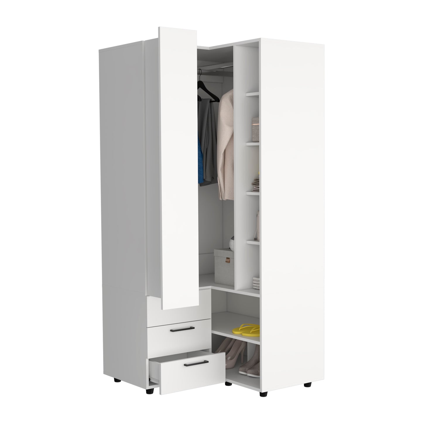 Toulouse Corner Armoire With Double Doors And Interior Shelves, Space-Saving Wardrobe