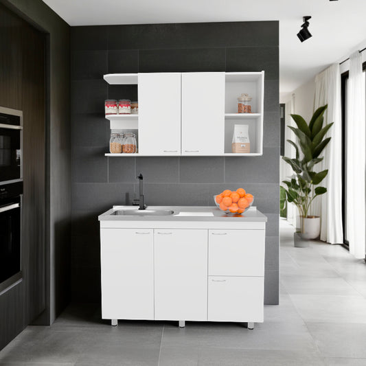 Elica Kitchen Cabinet Set With Upper And Lower Storage, 4 Doors And Open Shelves