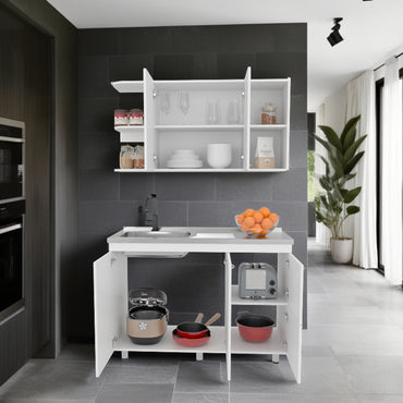 Elica Kitchen Cabinet Set With Upper And Lower Storage, 4 Doors And Open Shelves