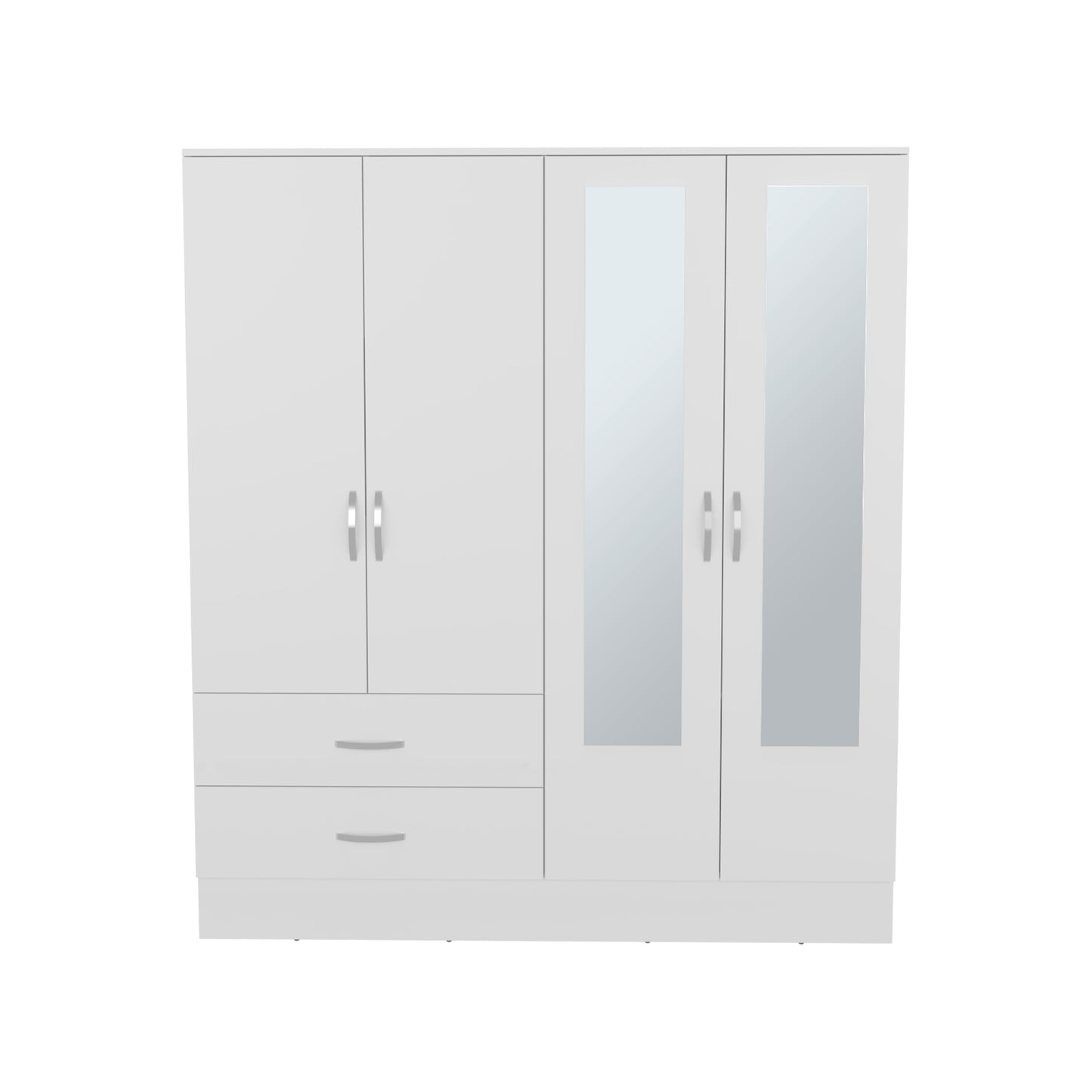 Bolton 160 Armoire, Six Shelves, Two Double Door Cabinets, Two Mirrors, Two Drawers, Rod
