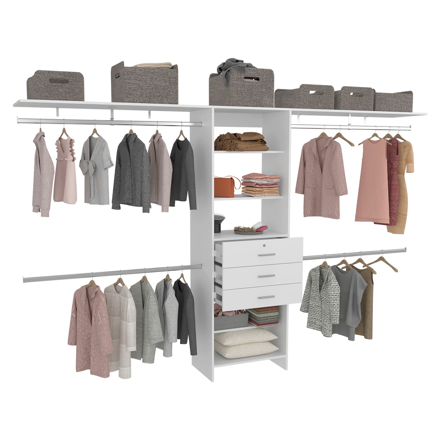 Walking Closet Plego 3, Open Wardrove for Wall With Shelves