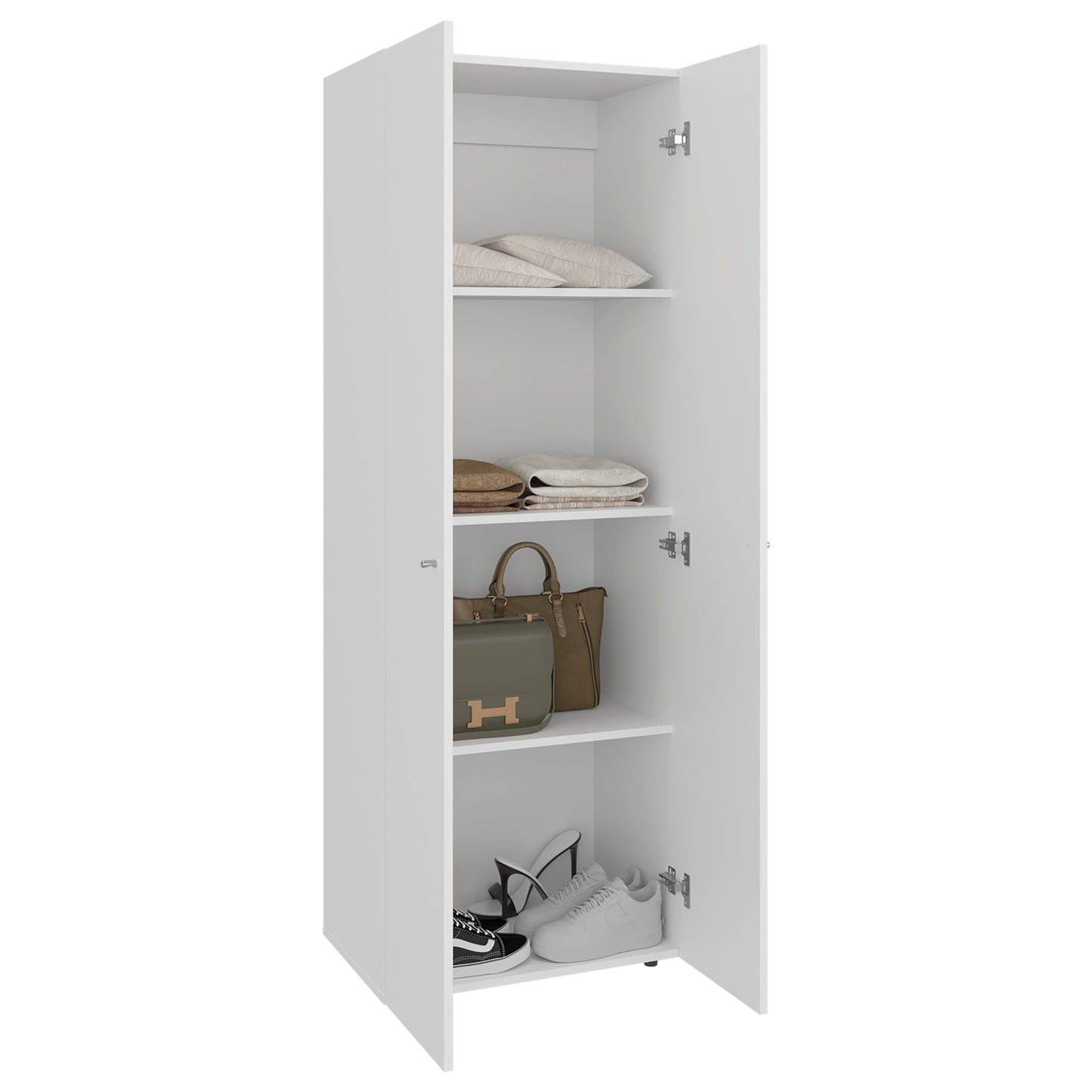 Home 2 Door Closet System, Four Fixed Shelves, Compact Wardrobe for Bedroom Organization, Laundry Room Organization, Utility Room Organization, Freestanding Storage Furniture