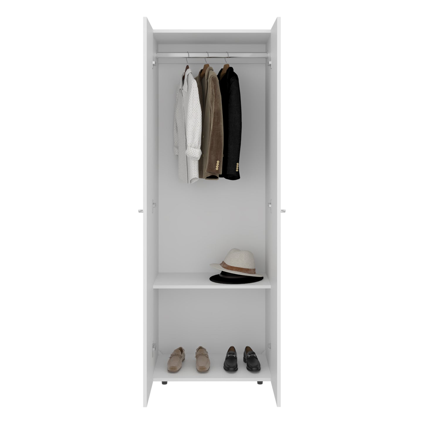 Home 2 Doors Closet System Armoire, Hanging Rod and Storage Shelf, Modern Armoire for Bedroom Organization Storage