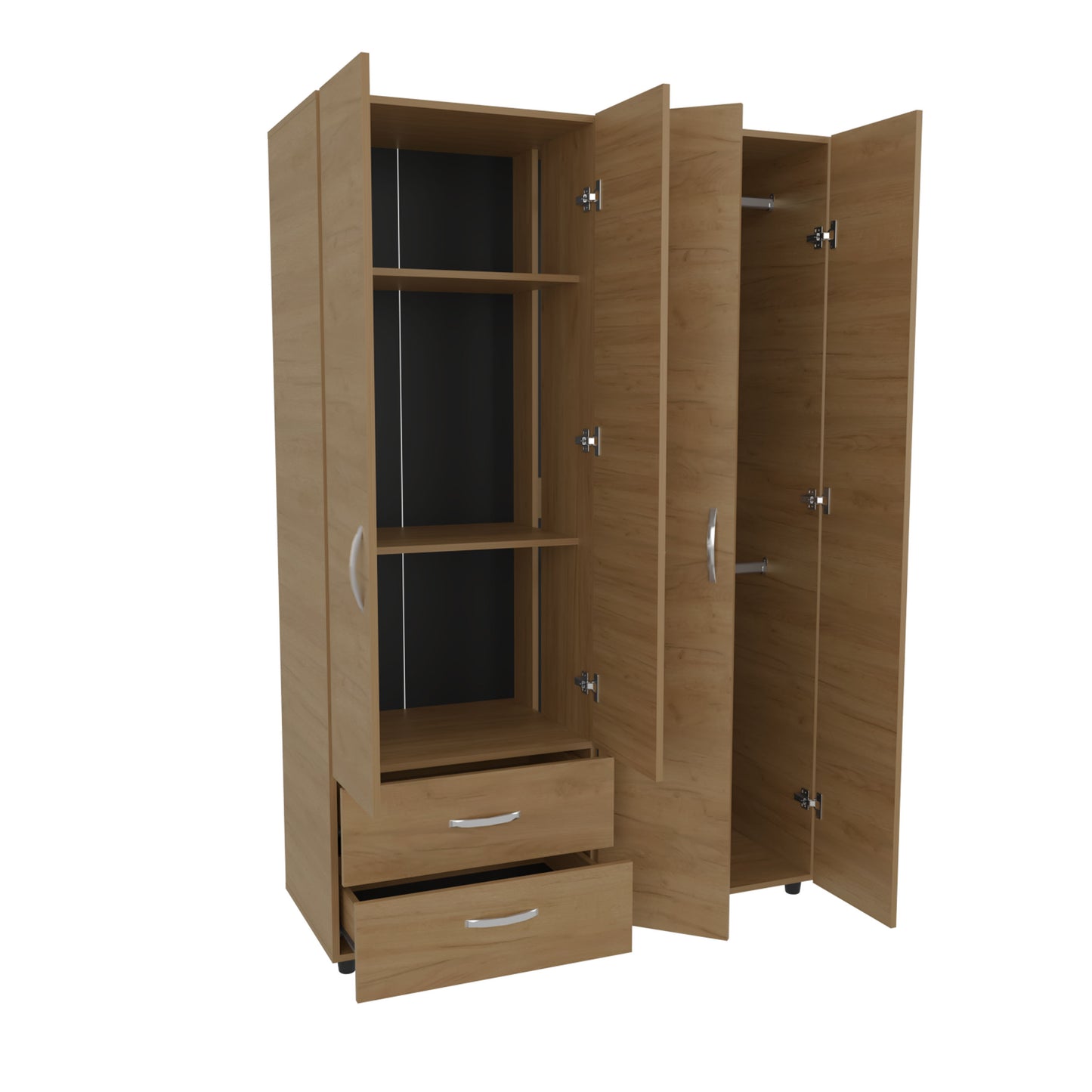 Ankora Armoire with 4 Doors, 2 Drawers, And 2 Hanging Rod, Storage Cabinet for Living Room, Bedroom, or Entryway