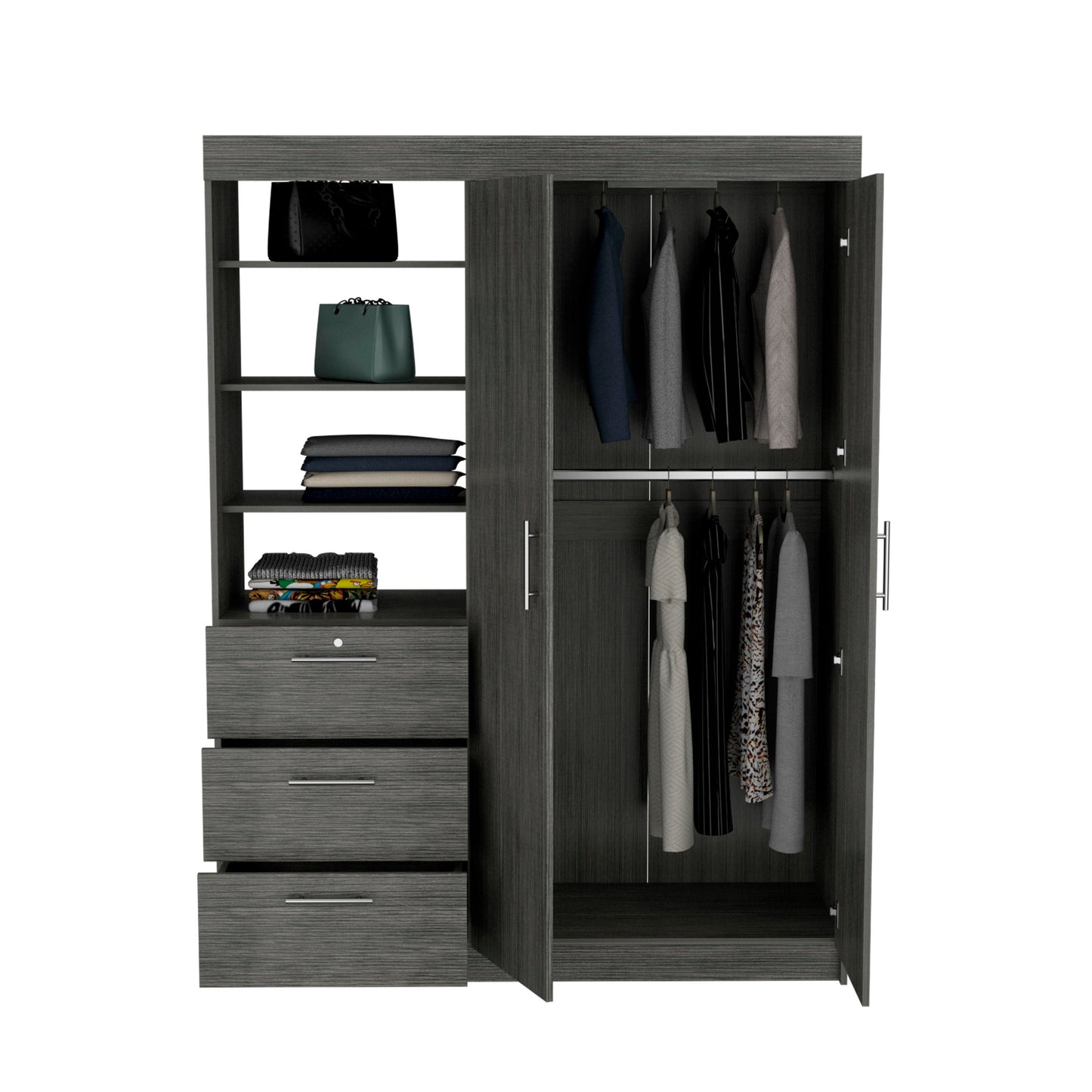 Armoire Kenya 3 Drawers, Four Shelving and Large Storage