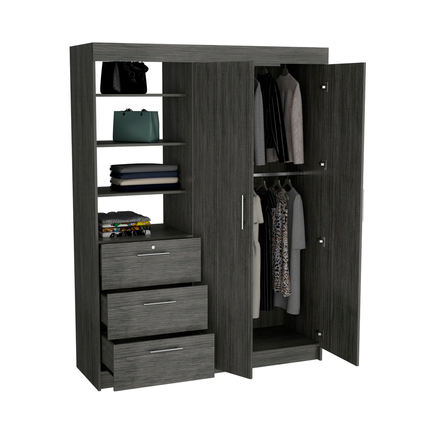 Armoire Kenya 3 Drawers, Four Shelving and Large Storage