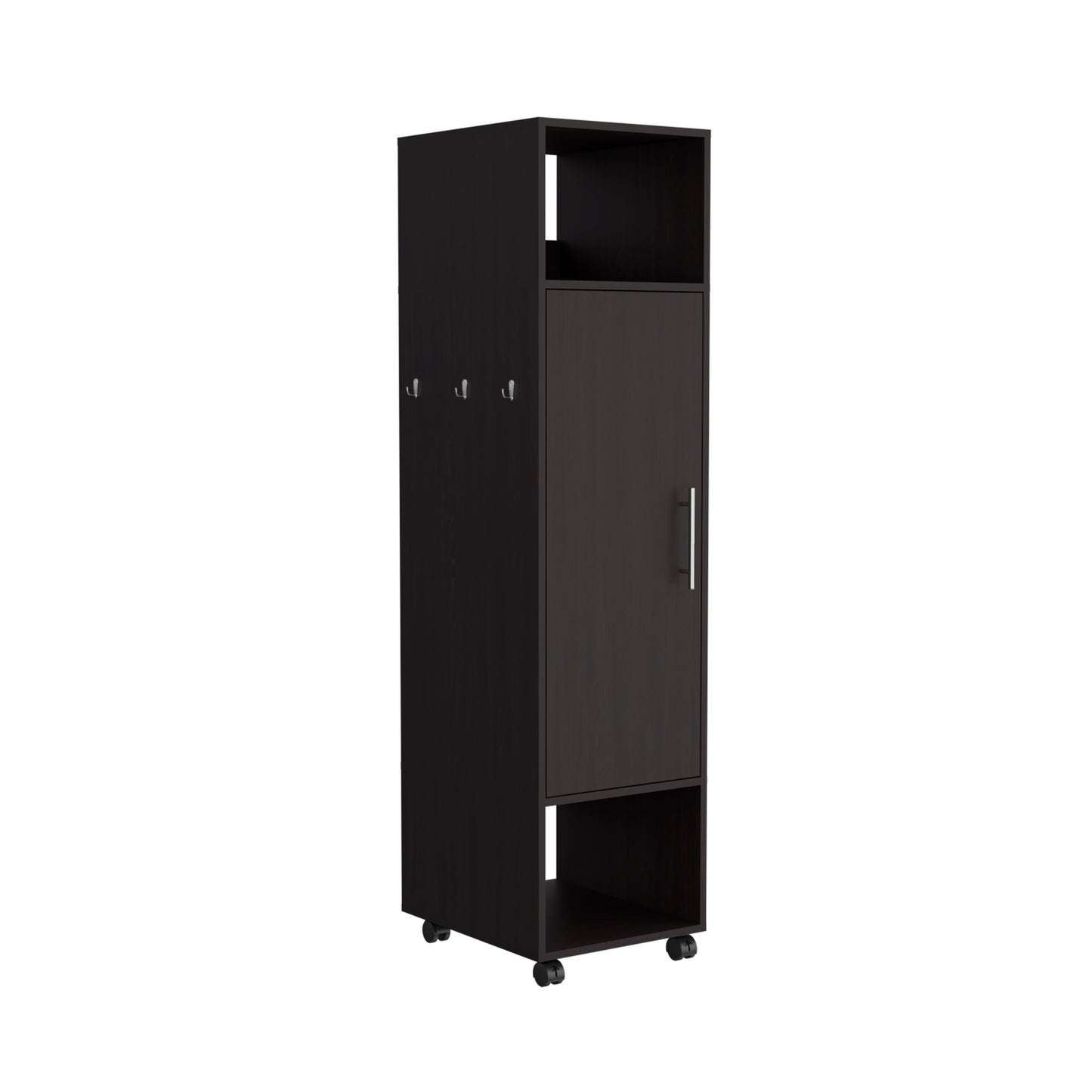 Cluster 63" Tall Wardrove One-Door Cabinet with Mirror, Three Shelves, Casters and Hanging Rod, Armoire, Bedroom Clothes Storage, Cabinet Organizer