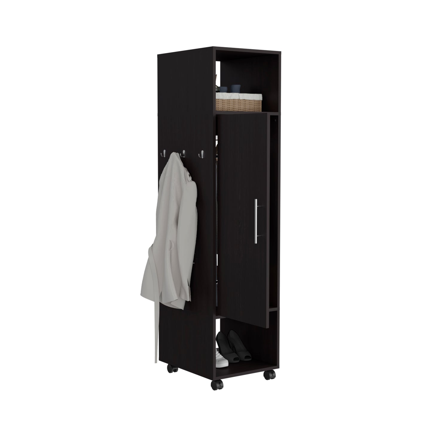 Cluster 63" Tall Wardrove One-Door Cabinet with Mirror, Three Shelves, Casters and Hanging Rod, Armoire, Bedroom Clothes Storage, Cabinet Organizer
