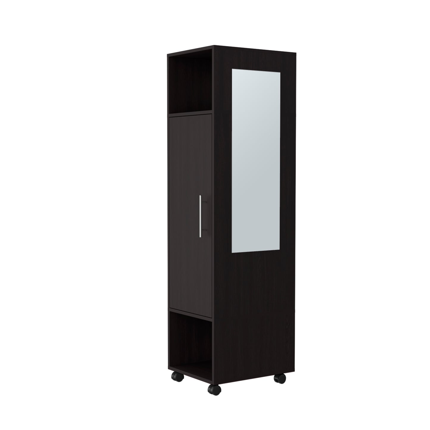 Cluster 63" Tall Wardrove One-Door Cabinet with Mirror, Three Shelves, Casters and Hanging Rod, Armoire, Bedroom Clothes Storage, Cabinet Organizer