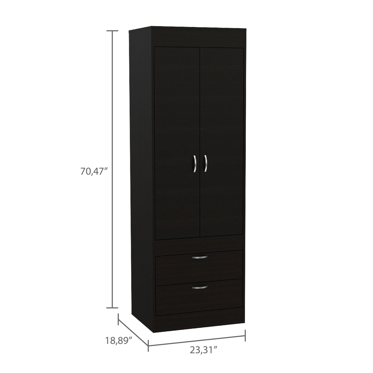 Simone Armoire, Rod, Double Door, Two Drawers, Metal Handles