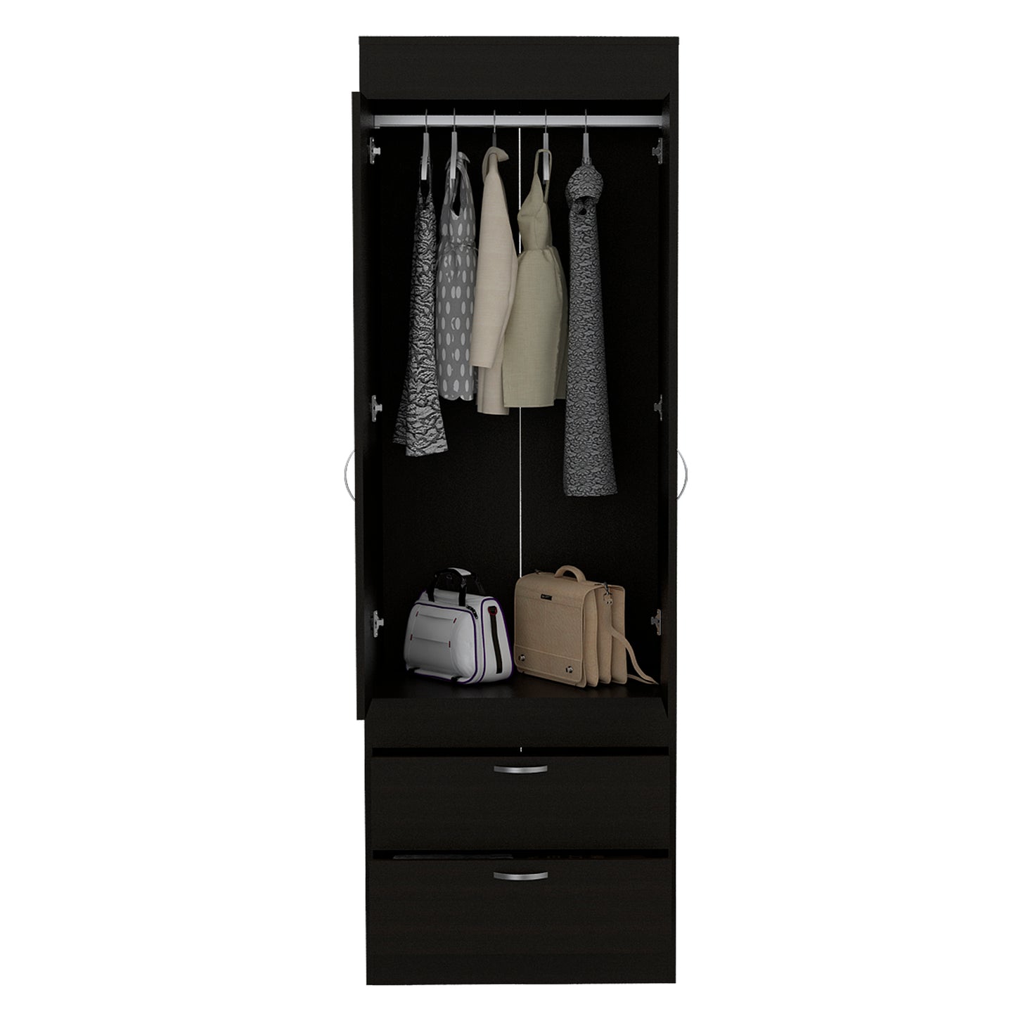 Simone Armoire, Rod, Double Door, Two Drawers, Metal Handles