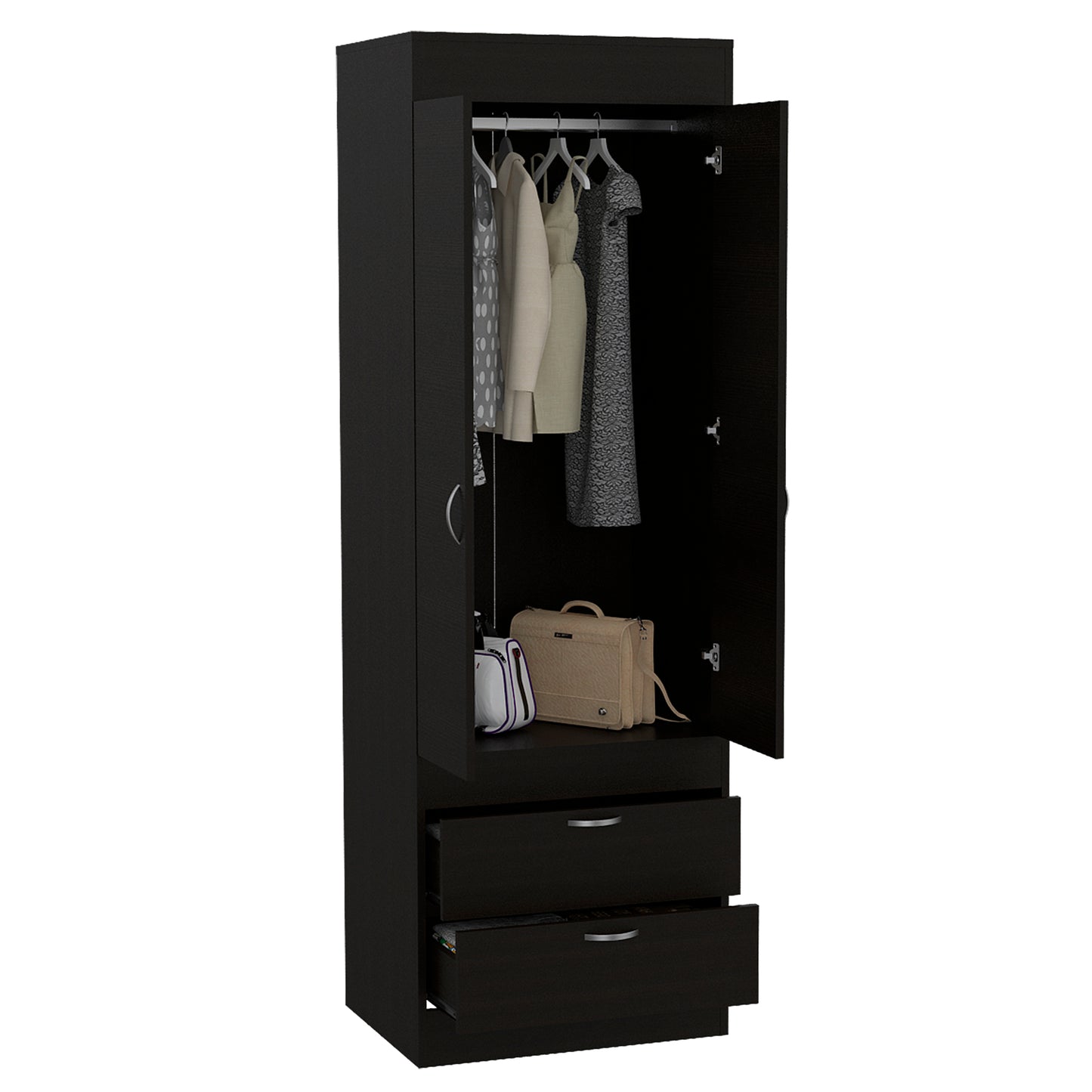 Simone Armoire, Rod, Double Door, Two Drawers, Metal Handles