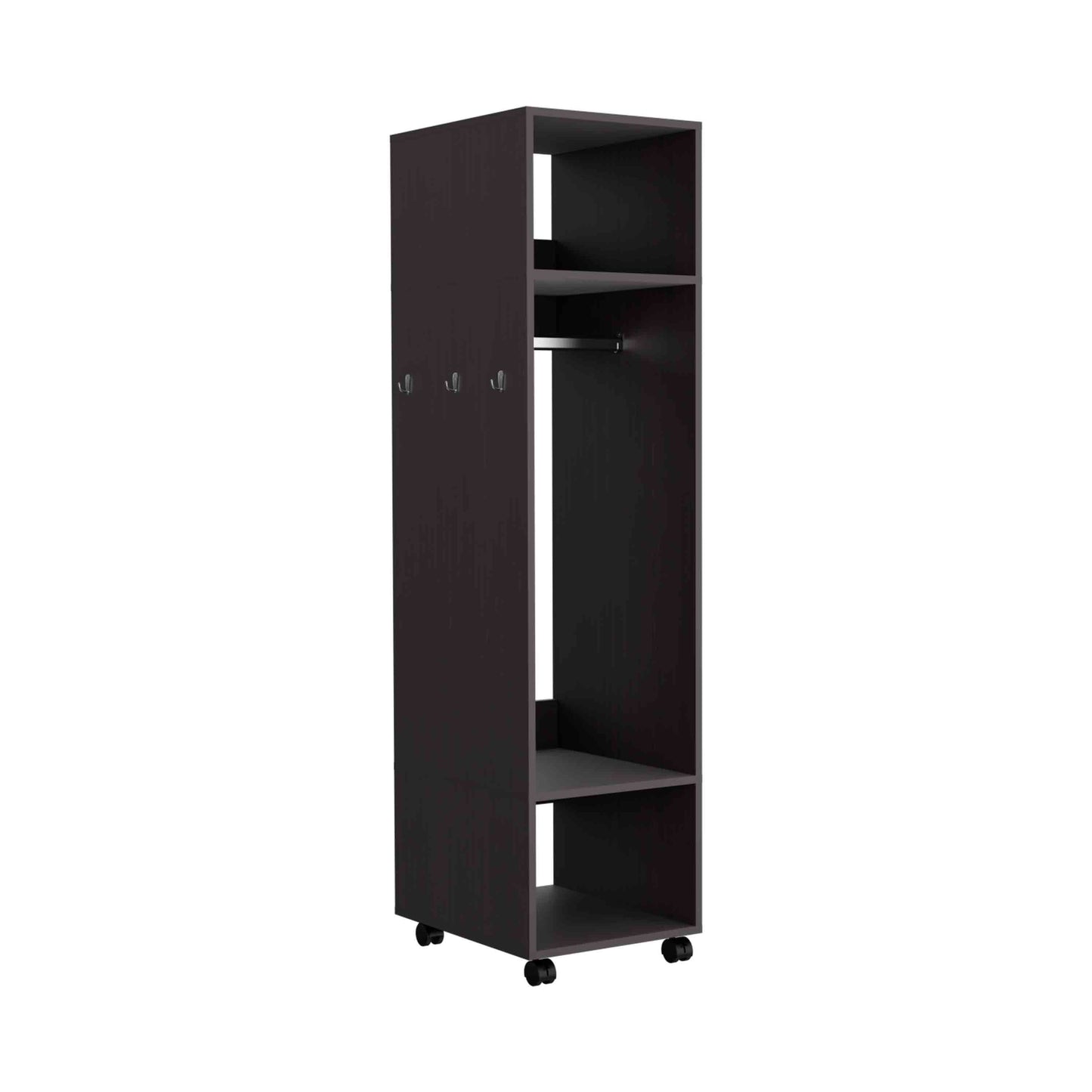 Cluster 63" Tall Wardrove with Mirror, Three Shelves, Casters and Hanging Rod, Armoire, Bedroom Clothes Storage, Cabinet Organizer