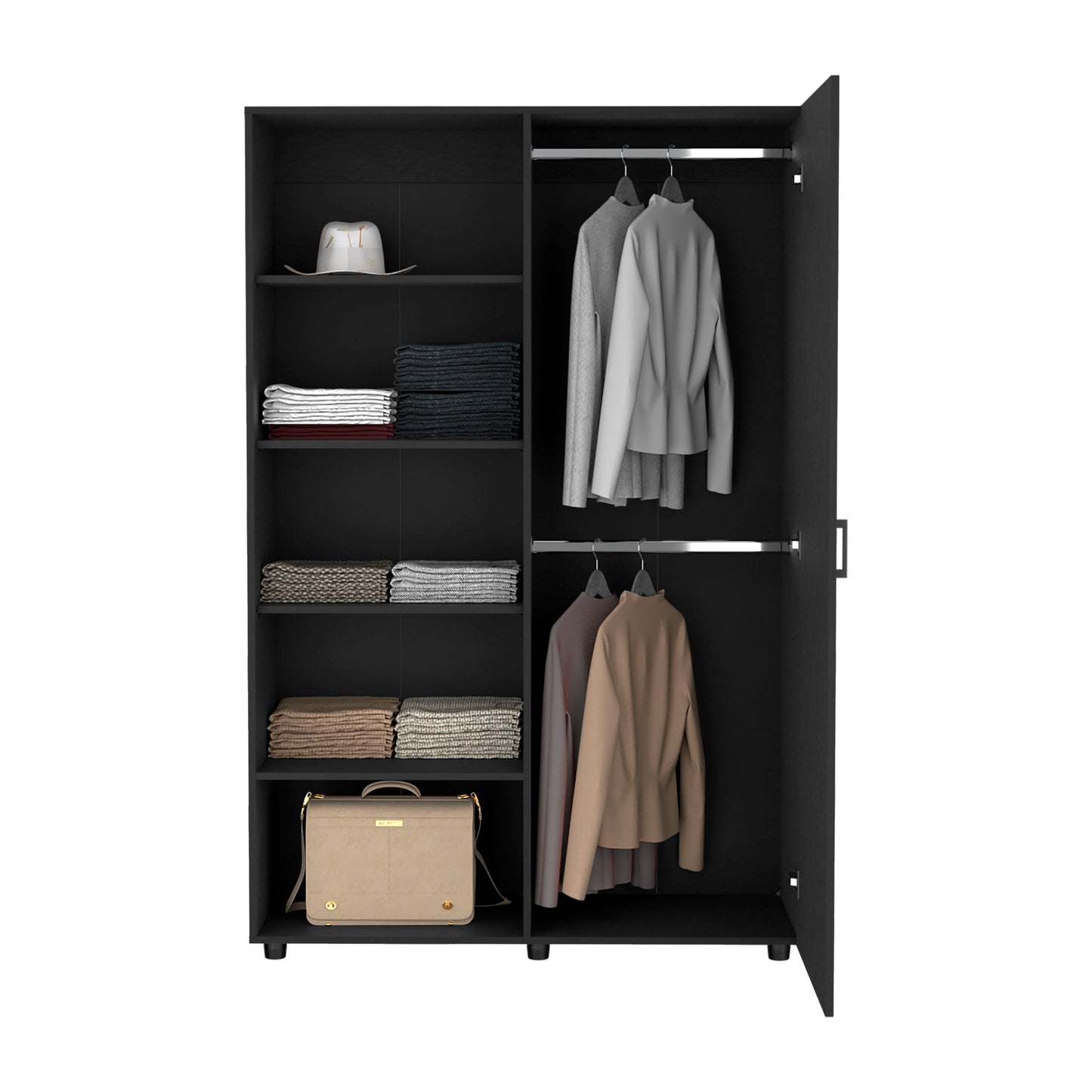 Eco 72" High 6-tier Shelf One-Door Cabinet Armoire with Two Hanging Rods