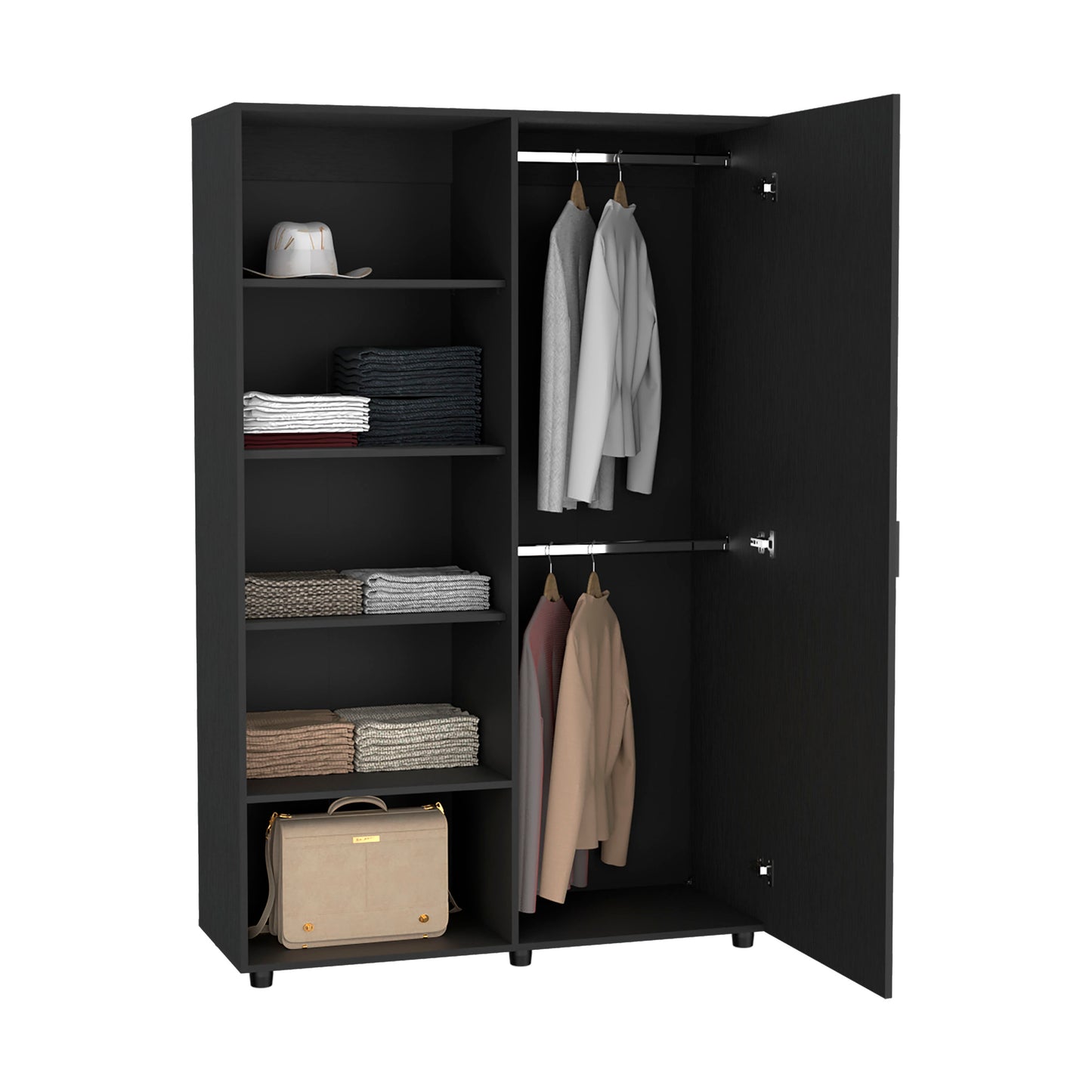 Eco 72" High 6-tier Shelf One-Door Cabinet Armoire with Two Hanging Rods