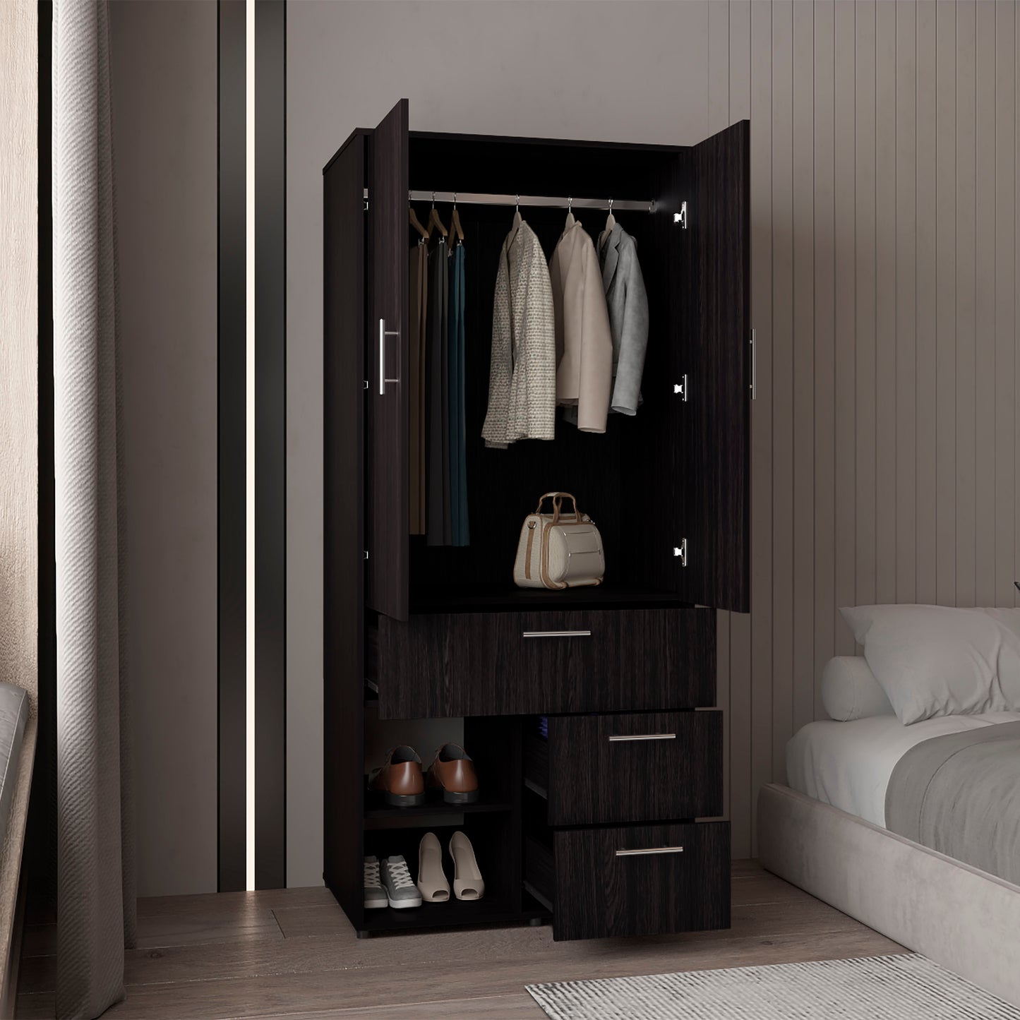 Alpine Armoire With Double Doors, Internal Shelves And Hanging Rod
