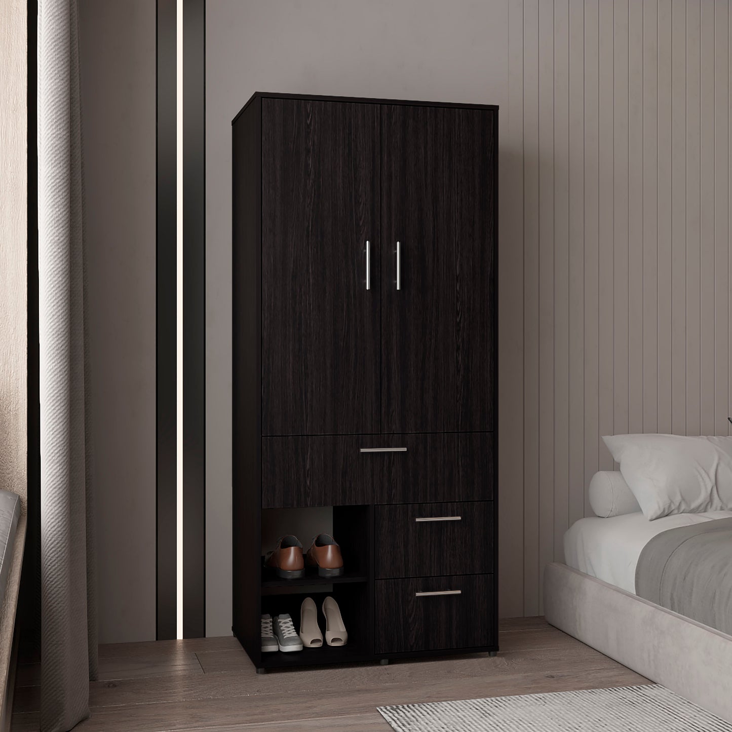Alpine Armoire With Double Doors, Internal Shelves And Hanging Rod
