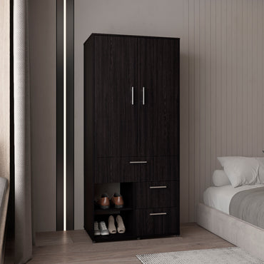 Alpine Modern Freestanding Armoire Wardrobe Console Double Door Design with Integrated Interior Shelves and Hanging Rod Providing Comprehensive Storage Solutions for Optimal Bedroom Organization