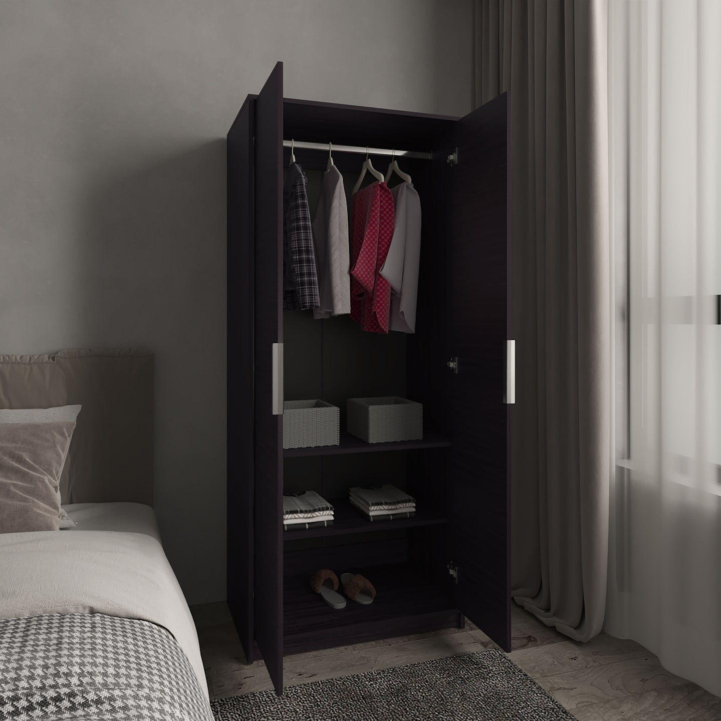 Wenden Armoire Double Doors, Hanging Rod And Interior Shelves, Freestanding Modern Wardrobe