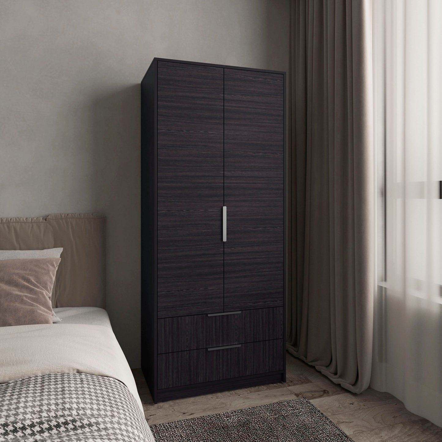 Wenden Armoire Double Doors, Two Drawers, Hanging Rod An Interior Shleves, Wardrobe