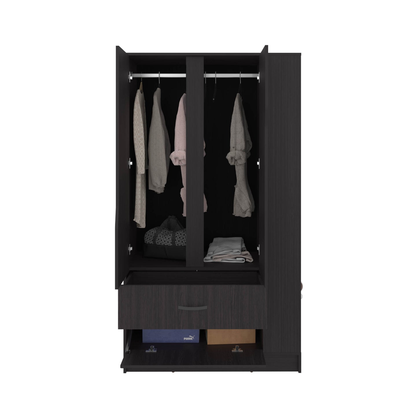 Dakota Armoire With Double Doors, Hanging Rod And Interior Shelves, Freestanding Modern Wardrobe