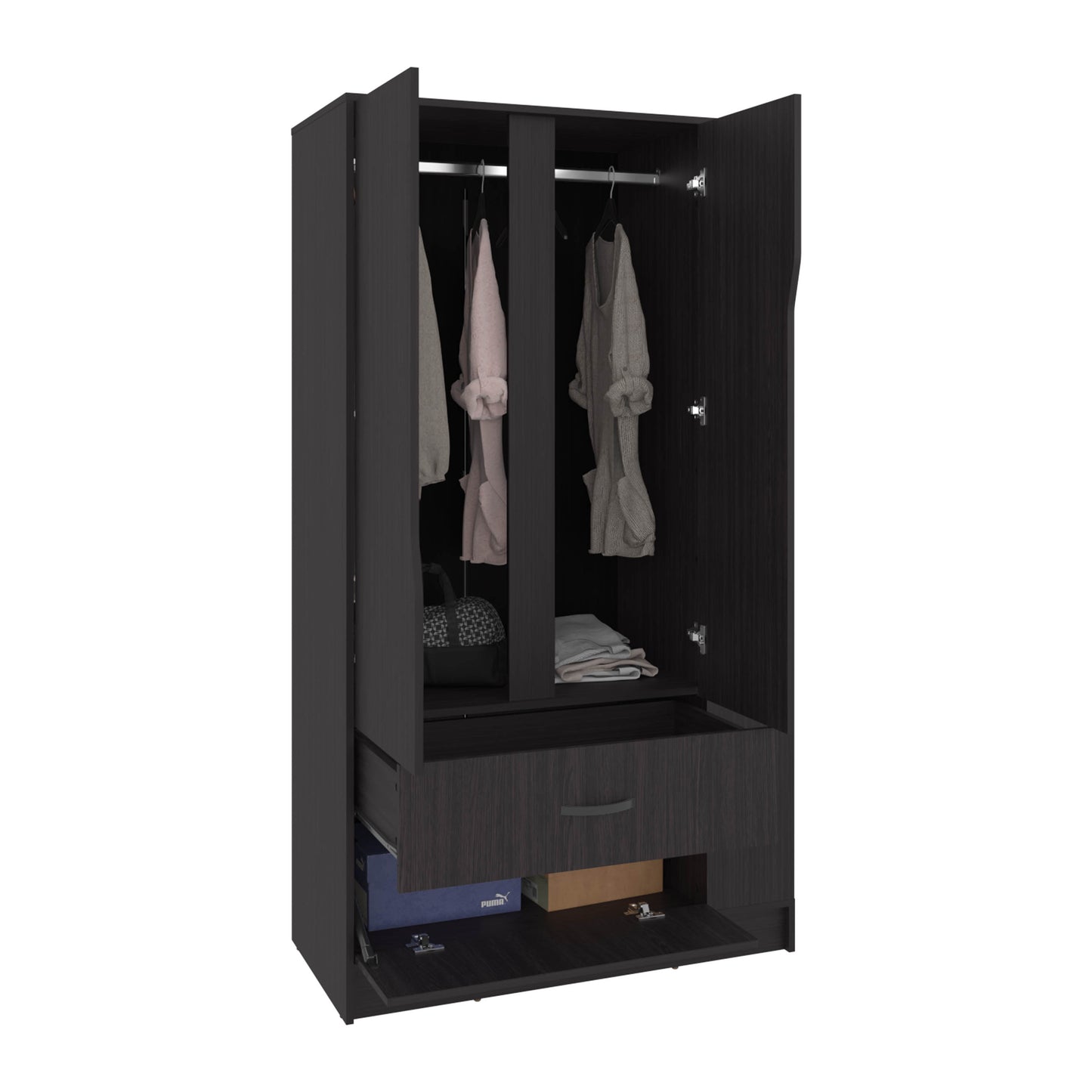 Dakota Armoire With Double Doors, Hanging Rod And Interior Shelves, Freestanding Modern Wardrobe