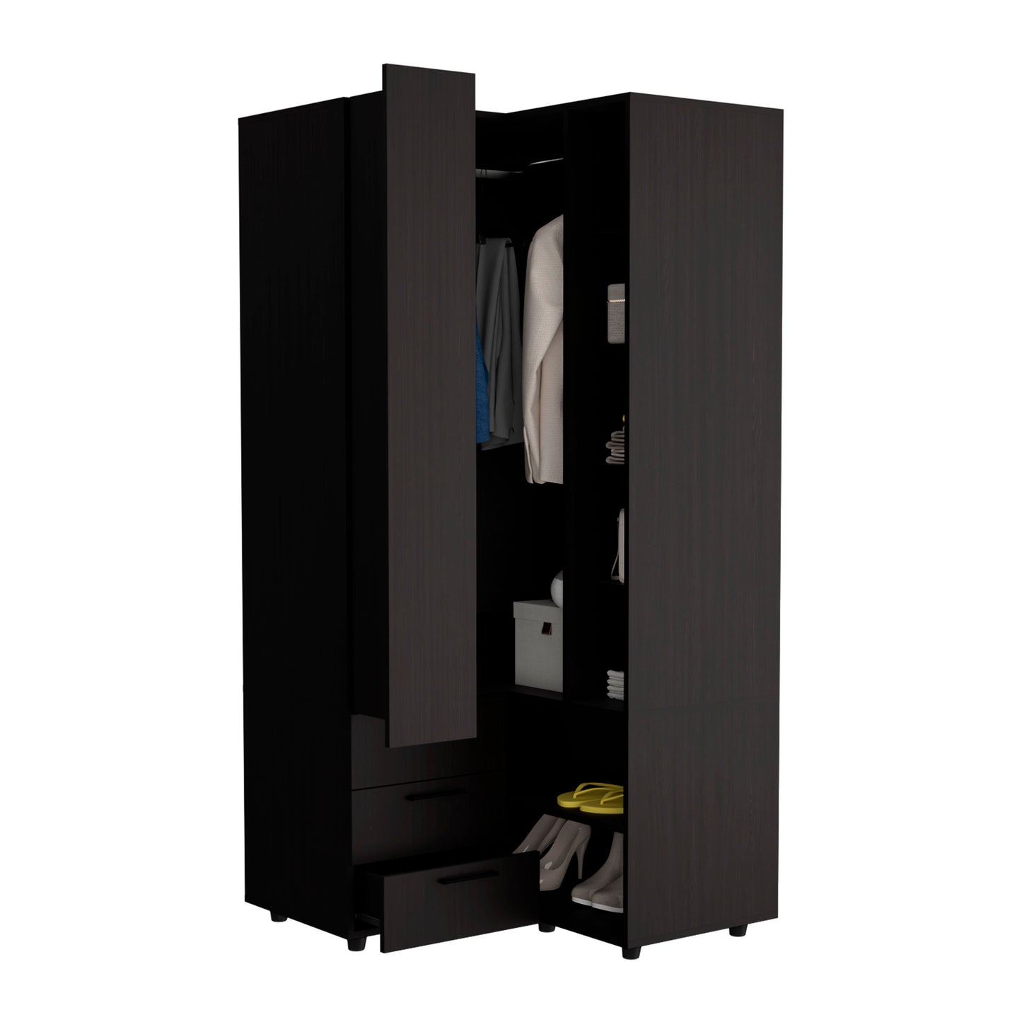 Toulouse Corner Armoire With Double Doors And Interior Shelves, Space-Saving Wardrobe