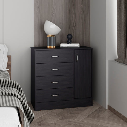 Katie Four-Drawer, One-Door Dresser with Spacious Storage, Modern Bedroom Organizer with Smooth-Glide Drawers and Side Cabinet for Clothing, Linens, and Personal Items, Stylish and Functional Storage Solution