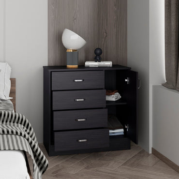 Katie Four-Drawer, One-Door Dresser with Spacious Storage, Modern Bedroom Organizer with Smooth-Glide Drawers and Side Cabinet for Clothing, Linens, and Personal Items, Stylish and Functional Storage Solution