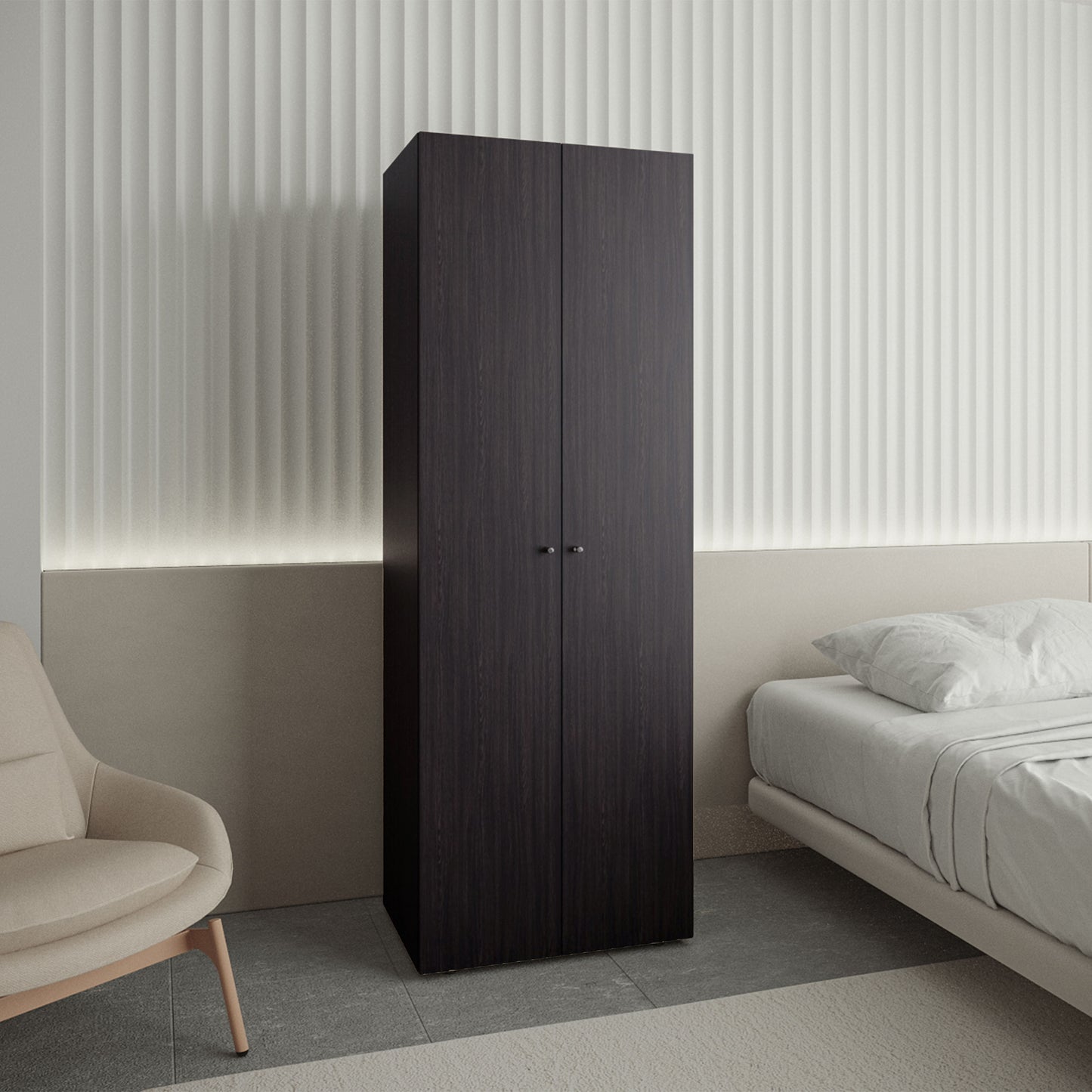 Home 2 Doors Closet System Armoire, Hanging Rod and Storage Shelf, Modern Armoire for Bedroom Organization Storage