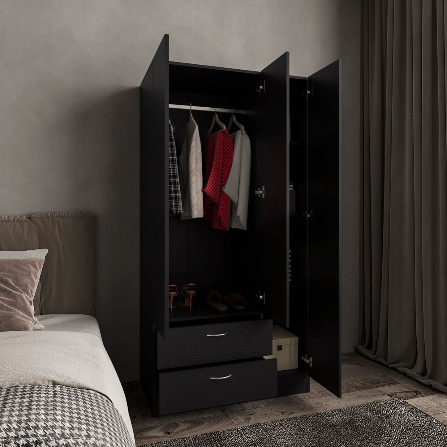 Vico 76" High Armoire Wardrove Closet with 2 Drawers, Double Door Cabinet , One Shelf and Hanging Rod, Bedroom Clothes Storage Cabinet Organizer