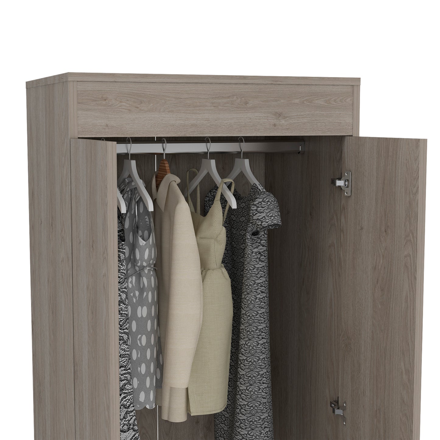 Simone Armoire, Rod, Double Door, Two Drawers, Metal Handles