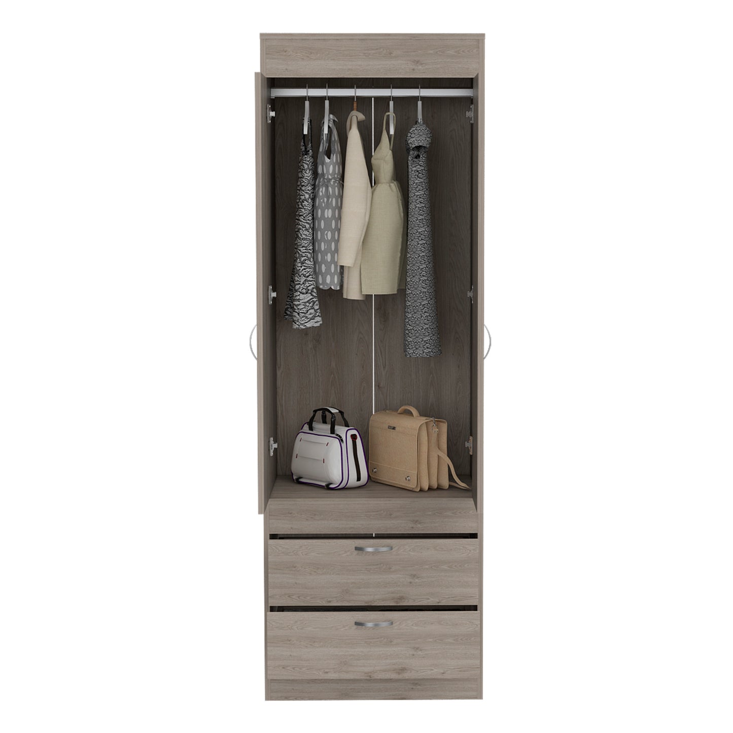 Simone Armoire, Rod, Double Door, Two Drawers, Metal Handles