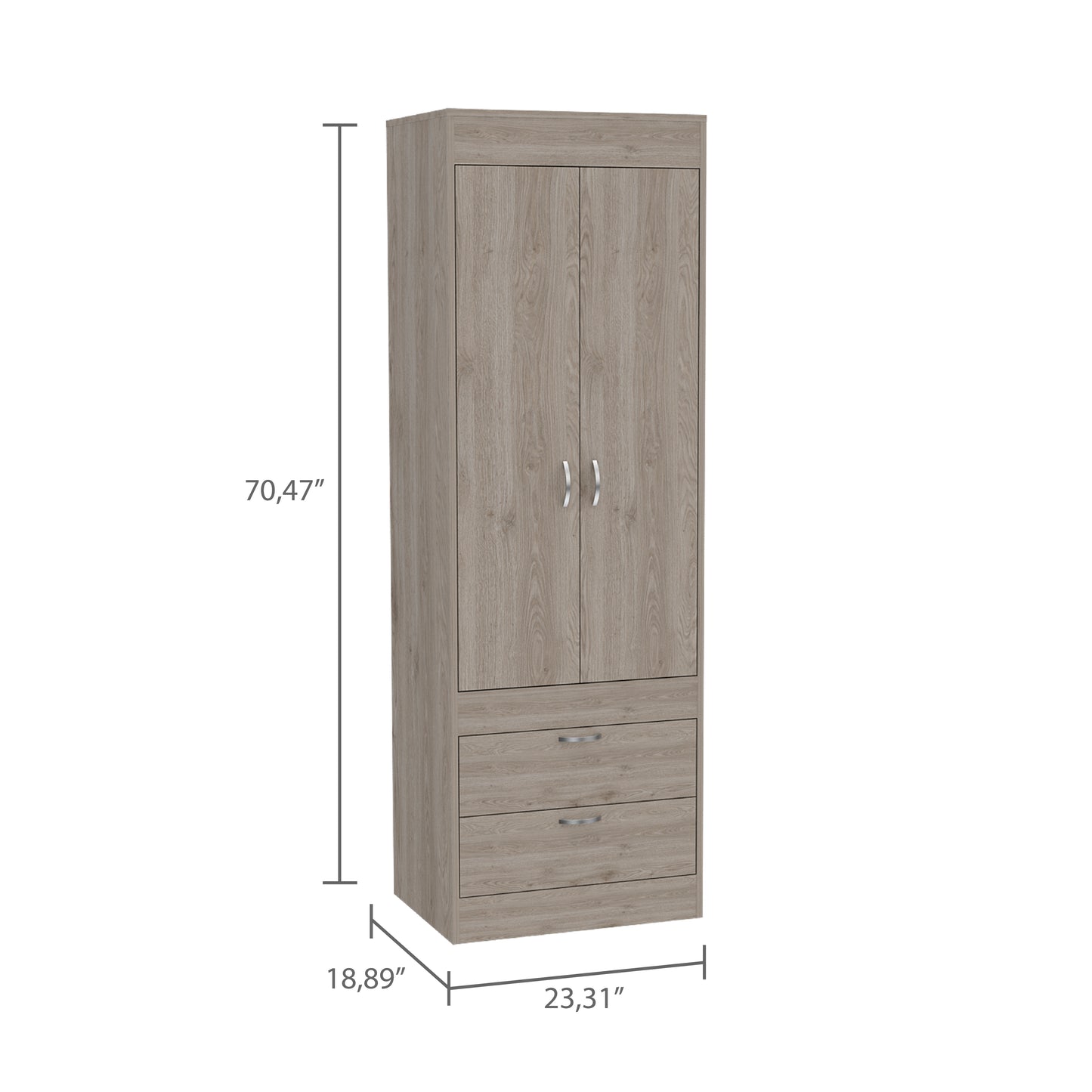 Simone Armoire, Rod, Double Door, Two Drawers, Metal Handles