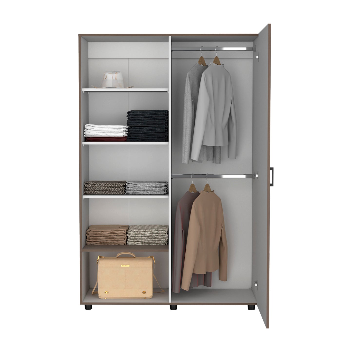 Eco 72" High 6-tier Shelf One-Door Cabinet Armoire with Two Hanging Rods