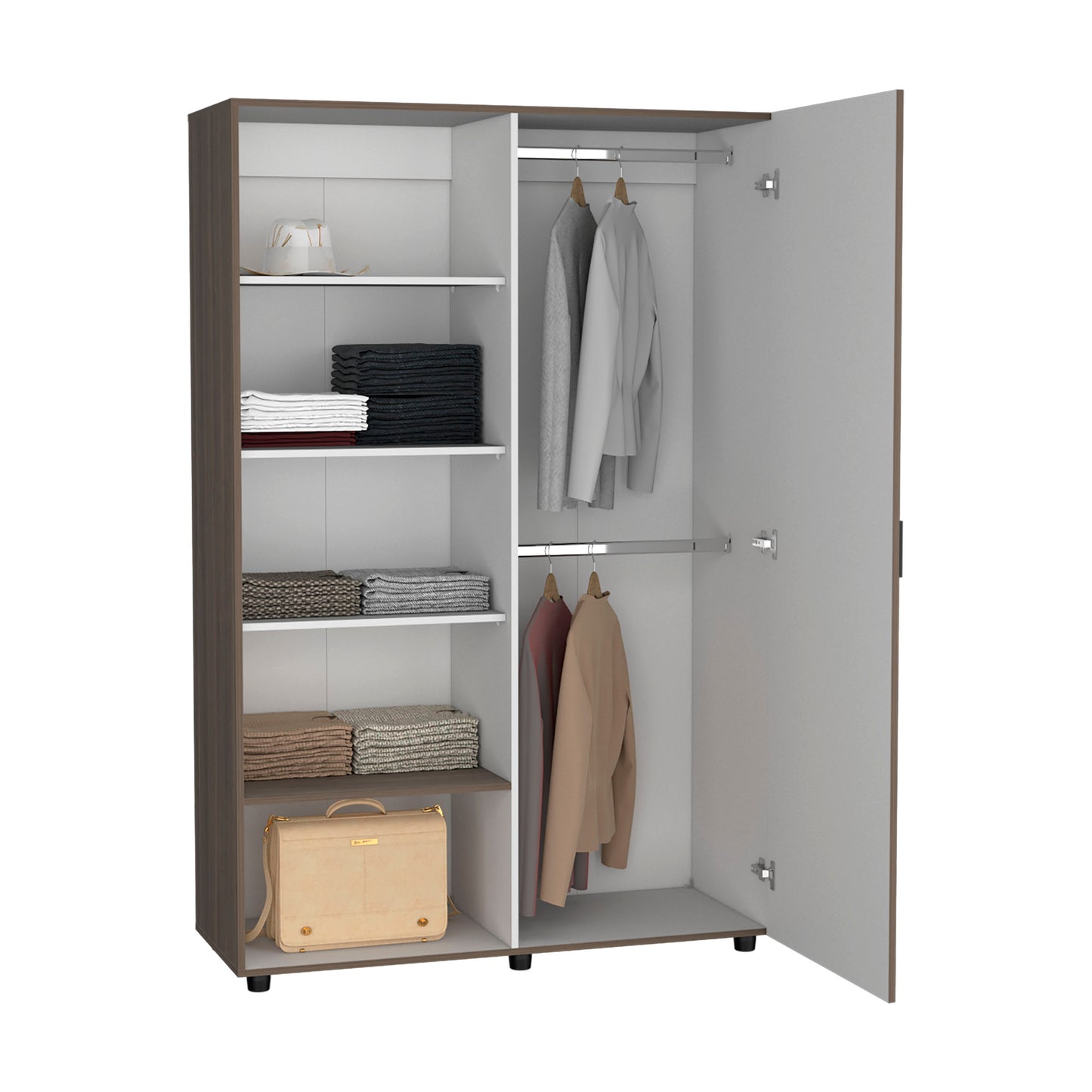 Eco 72" High 6-tier Shelf One-Door Cabinet Armoire with Two Hanging Rods