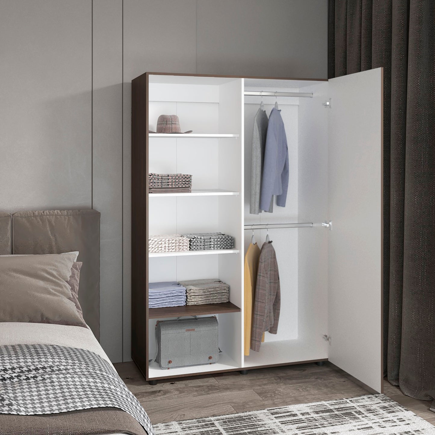 Eco 72" High 6-tier Shelf One-Door Cabinet Armoire with Two Hanging Rods