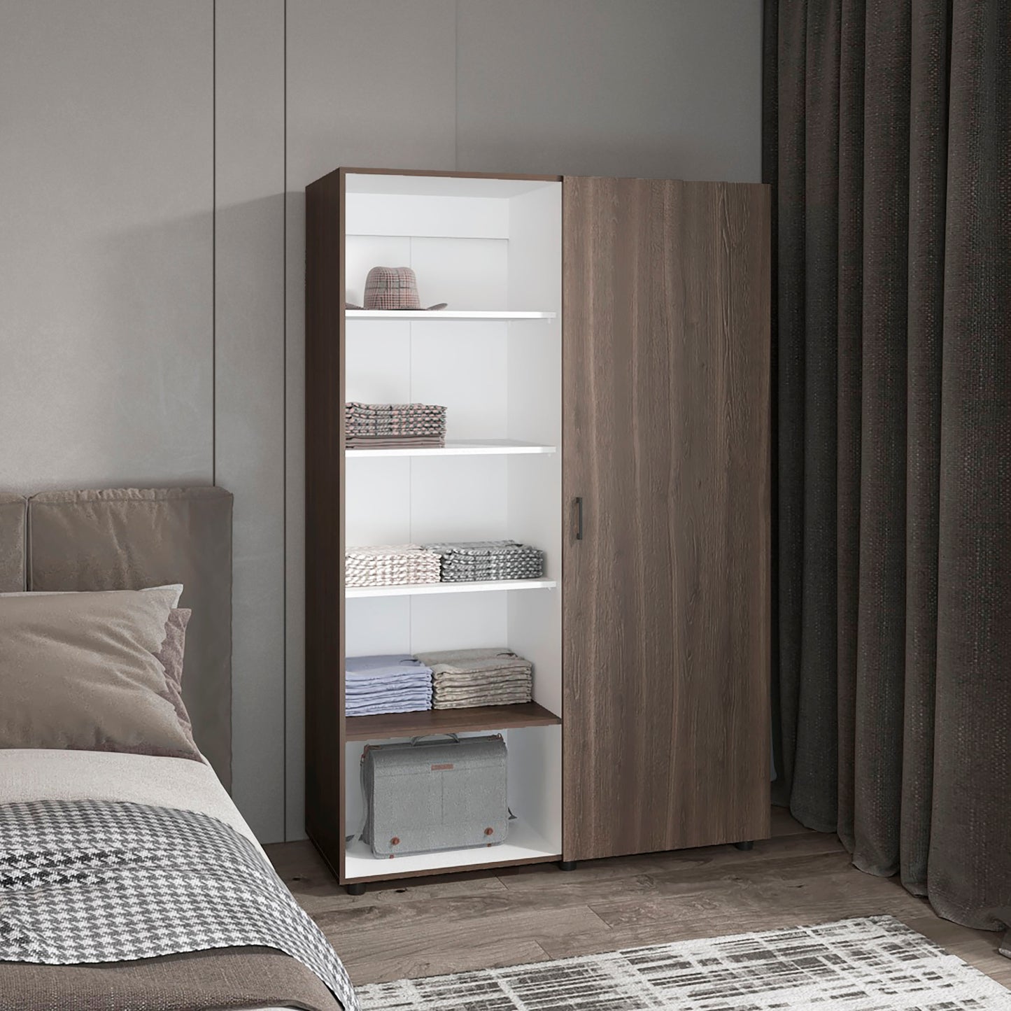 Eco 72" High 6-tier Shelf One-Door Cabinet Armoire with Two Hanging Rods