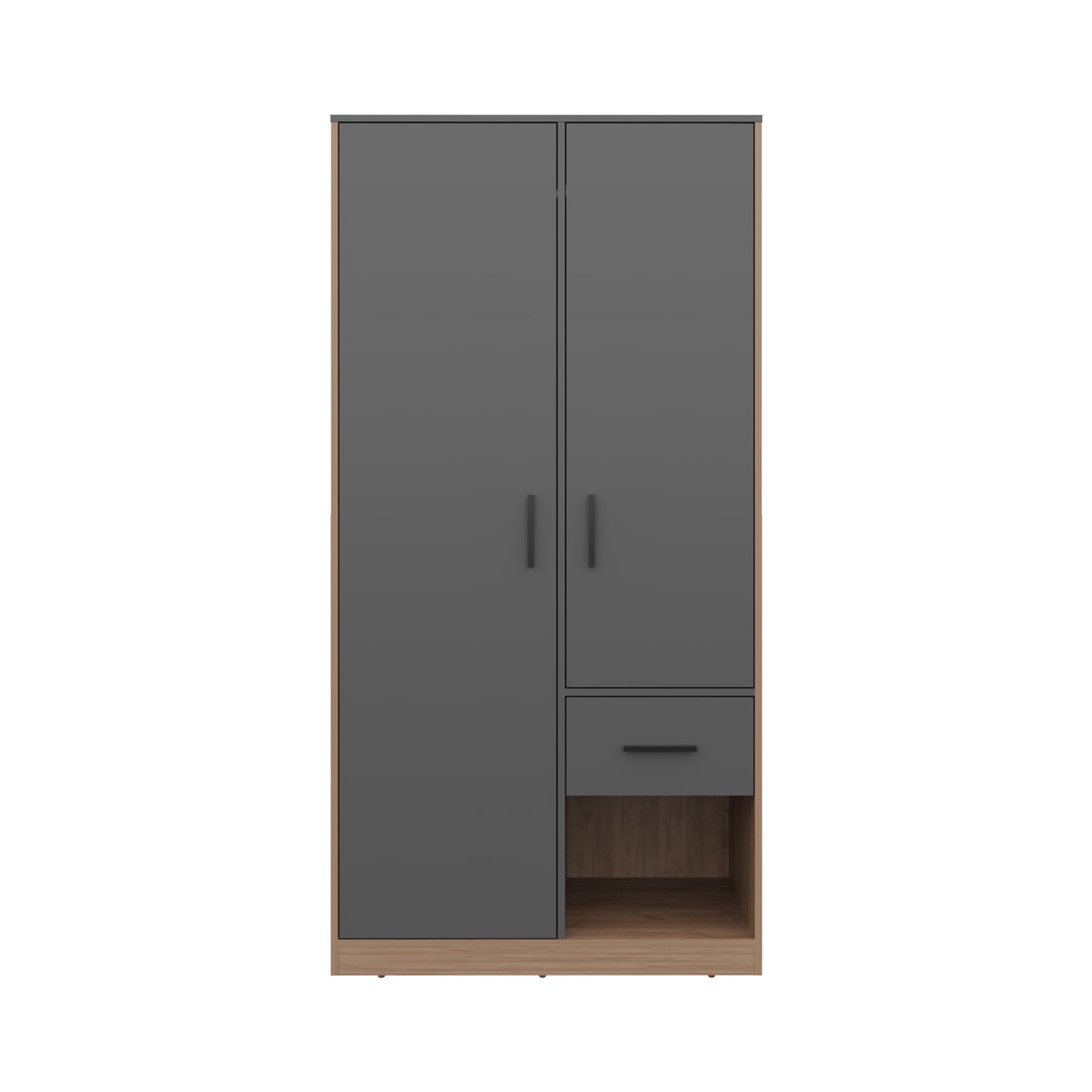 Alder 2-Door One Drawer Amoire With 2 Cabinets, Two Hanging Rods And Four Shelves